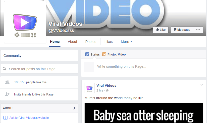 Screenshot of the Vvideosss Facebook page